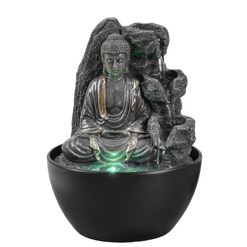 Petite fontaine bouddha zen en résine beige avec éclairage led H18cm