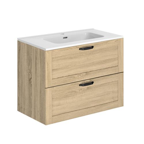 Meuble 80cm Chêne Hamilton Ppsm + Vasque Blanche