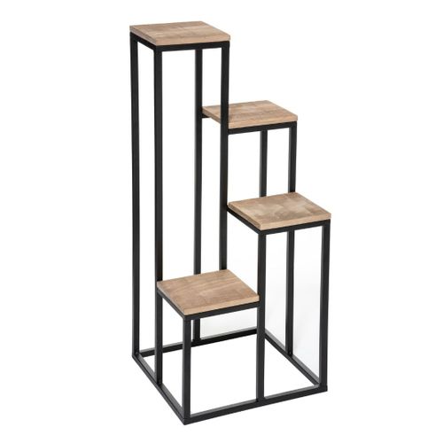 Support pots plantes étagé en métal noir et plateaux bois 36x36x88.5cm