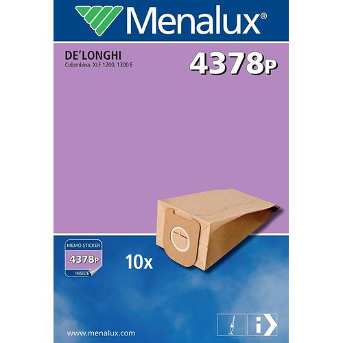 Menalux 4378P Lot de 10 sacs en papier pour aspirateurs De'Longhi Colombina/XLF 1200, 1300 E