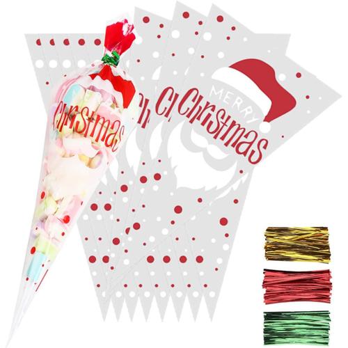 Lot De 100 Sachets En Cellophane Transparent Avec 150 Attaches Torsadées Pour Fêtes De Noël