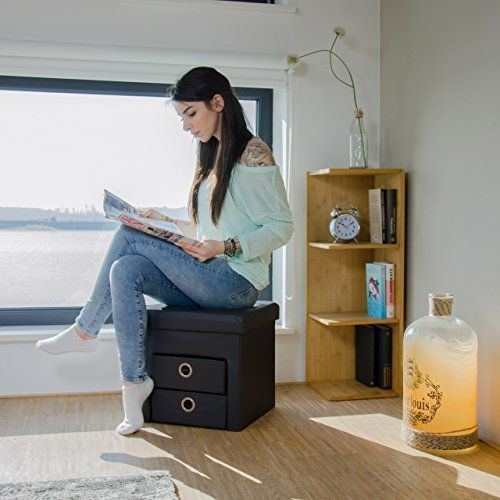 Relaxdays Tabouret De Rangement Carré Pliant En Similicuir Avec Couvercle Amovible Pouf Ottoman De Stockage Cube Pour Salon Pliable Avec 2 Tiroirs Amovibles Repose-Pieds Hxlxp: 38 X 38 X 38 Cm, Marron