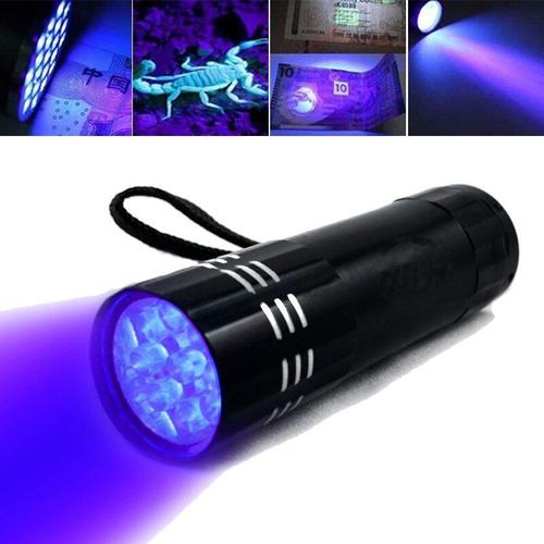 Mini lampe de poche noire en aluminium Ultra Violet à 9 Led torche imperméable outil d'éclairage extérieur utiliser 3 piles AAA