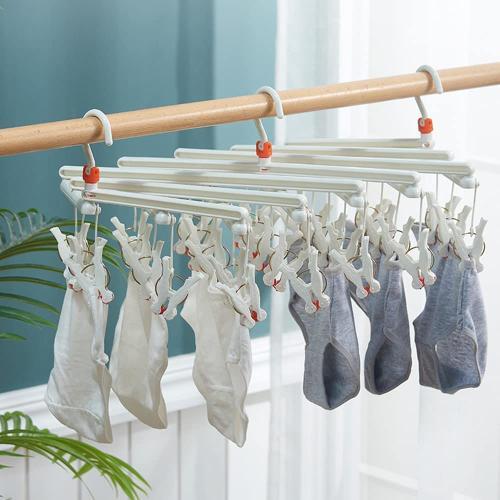 Etendoir Chaussette, Séchoir à Chaussettes Clip de Chaussette Étendoir à Linge en Plastique Pliante Suspendue Multifonction Cintre Chaussettes Étendoir avec 29 Clips Convient pour Balcon Cour