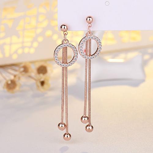 Couleur Or Rose Clou D'oreille En Argent Sterling 925 Avec Aiguille En Cristal, Longue Chaîne, Gland, Boucles D'oreilles Pour Femmes, Fête De Mariage, Bijoux Cadeau