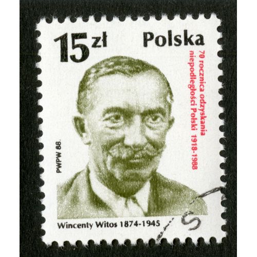 Timbre Oblitéré Polska, Wincenty Witos 1874-1945, 70 Rocznica Odzyskania Niepodleglosci Polski 1918-1988, 15 Zl
