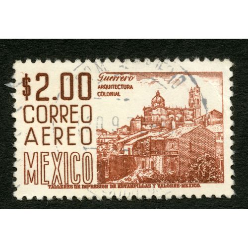 Timbre Oblitéré Mexico, Correo Aereo, Guerrero, Arquitectura Colonial, S 2,00