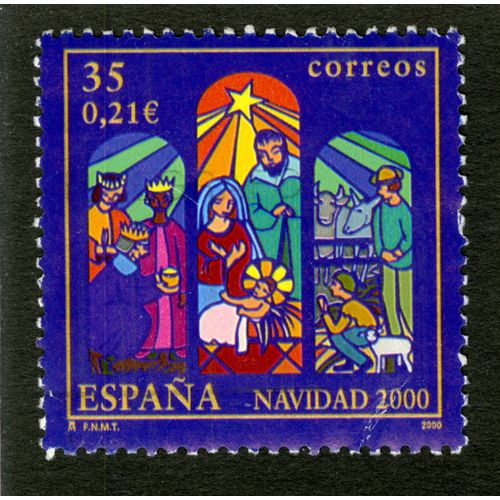 Timbre Oblitéré Espana - Navidad 2000, Correos, 35, 0,21 E