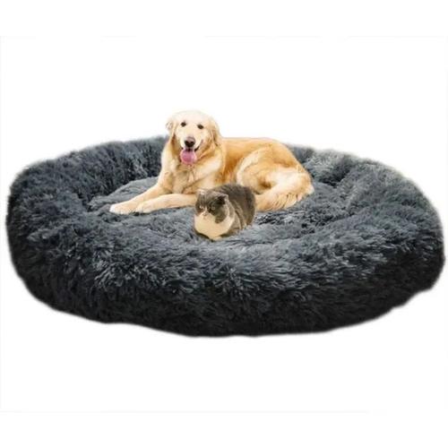 Lit Moelleux Rond Pour Chat Et Chien Extra Large Lavable Avec Coussin?Deluxe Panier Pour Animal Domestique-100x100cm-Gris