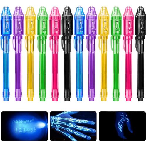Stylo à encre invisible (lot de 12) Dernier stylo espion + 6 crayons  flexibles flexibles, avec lumière UV Divertissement d'activité amusante  pour les enfants, cadeaux, idées cadeaux