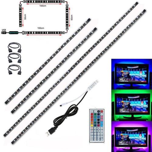 Tempsa 2x50cm+2x100cm Rgb Bande Lumière Led Flexible Fond Tv Usb Télécommande Ir Type Non-Étanche