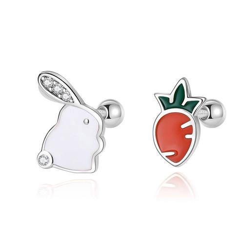 Couleur Argent Boucles D'oreilles Asymétriques En Argent Sterling 925 Pour Fille, Bijoux Fins, Lapin, Radis, Vis, Dg0137