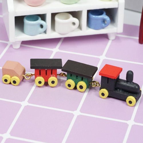 Ensemble De Train Miniature En Bois Pour Maison De Poupée Montessori, Chariot En Bois Peint Mignon, Jouet C9i6