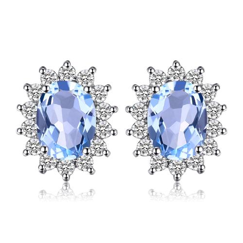 Couleur Topaze Bleue Naturelle Boucles D'oreilles En Argent Sterling 925, Saphir Bleu, Rubis, Améthyste Naturelle, Grenat, Péridot, Topaze, Princesse Diana