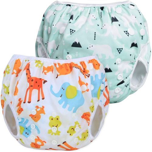 2pcs Bébé Couche De Bain,Bébé Réutilisable Couches Lavables,Ajustable Etanche Pantalon De Couche Pour Bébé De 0 À 3 Ans(A)