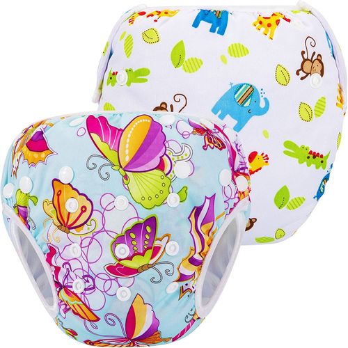 2pcs Bébé Couche De Bain,Bébé Réutilisable Couches Lavables,Ajustable Etanche Pantalon De Couche Pour Bébé De 0 À 3 Ans(C)