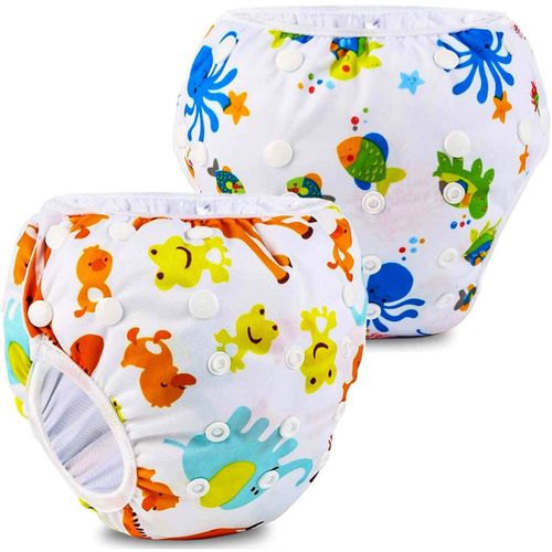2pcs Bébé Couche De Bain,Bébé Réutilisable Couches Lavables,Ajustable Etanche Pantalon De Couche Pour Bébé De 0 À 3 Ans(D)