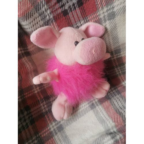 Doudou Peluche Cochon Rose Boule Poils Longs Cmp