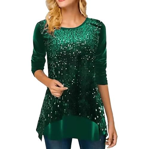 T-Shirt Décontracté Ample À Col Rond À Paillettes De Couleur Unie Pour Femmes Printemps Et Été Robe Hiver Grande Taille Cher Sweat Capuche Grande Taille