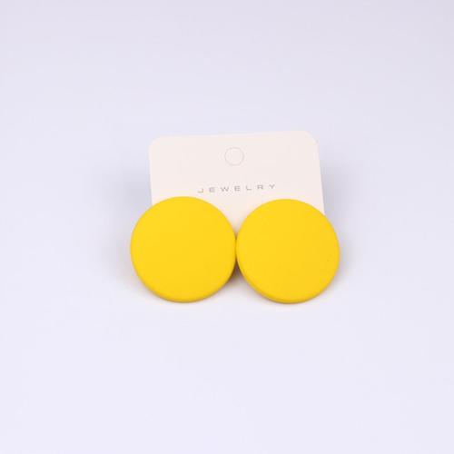 Couleur Jaune Boucles D'oreilles Rondes À Peinture En Aérosol Pour Femmes, Piercing Acrylique De Couleur Bonbon Mignon, Bijoux D'oreille Simples, Accessoires De Fille D'étudiants Coréens