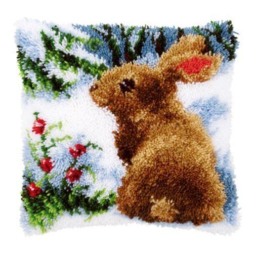 Vervaco Kit De Broderie Au Point De Croix Pour Housse De Coussin Motif Lapin Dans La Neige Multicolore