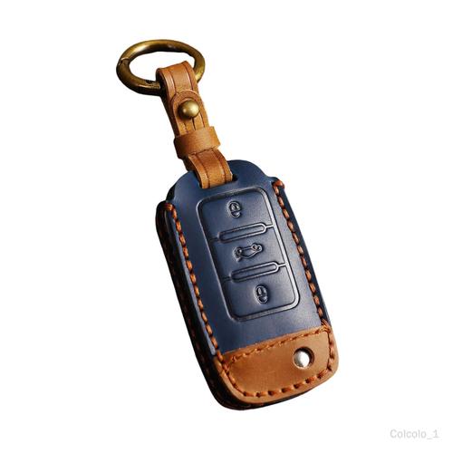 SERENABLE Housse en cuir pour clé de voiture, porte-clés 3 boutons,  protection de remplacement en cuir pour clé de voiture, porte-clés, étui  pour clé Bleu