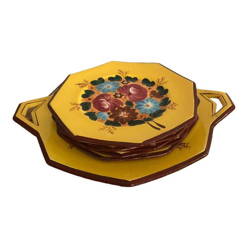 5 Assiettes Longwy Et Un Plat Jaune