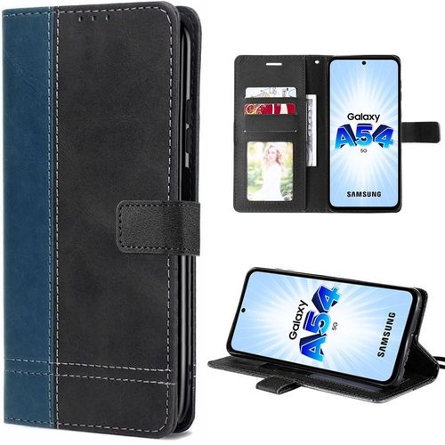 Coque À Rabat Pour Samsung Galaxy A54 5g Effet Cuir Bleu Marine Fermeture Magnétique - E.F.Connection