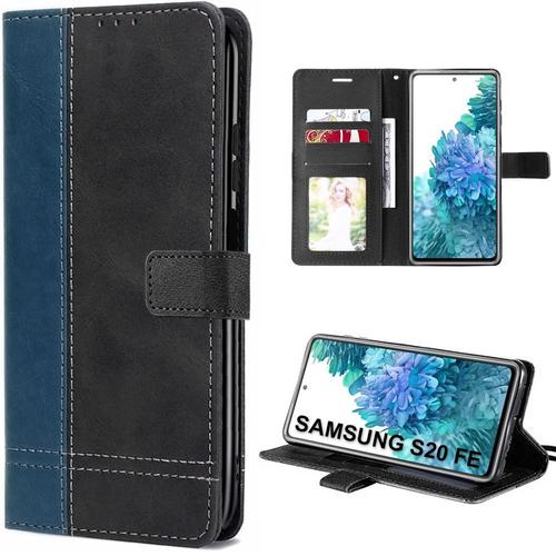 Coque Pour Samsung Galaxy S20 Fe - Fermeture Magnétique Cuir Pu Bleu Marine/Noir - E.F.Connection