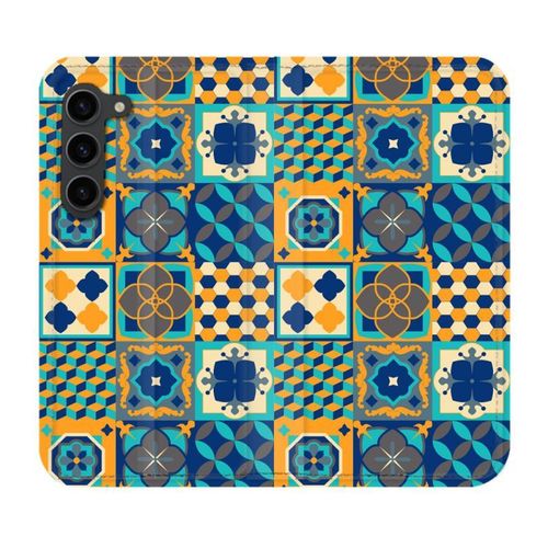 Housse Cuir Portefeuille Pour Samsung Galaxy S23 Plus Texture Carreau Ciment Orange
