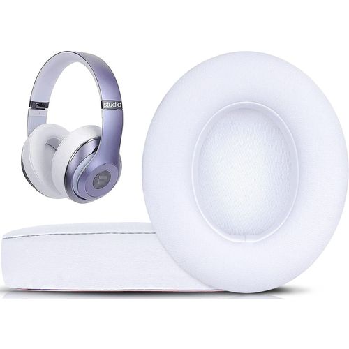 Coussinets d'oreille,Oreillettes de Remplacement pour Beats Studio 3 et Studio 2 Casque Circum-aural,en Cuir Protéine et Mousse à Mémoire,Blanc