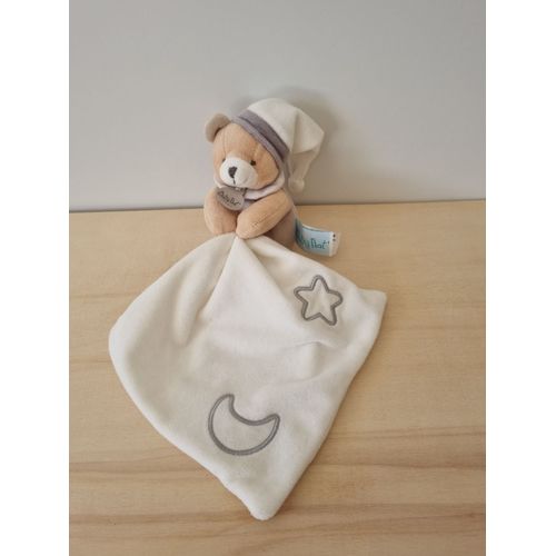 Doudou Ours Beige Blanc Gris Lune Étoile Baby Nat'