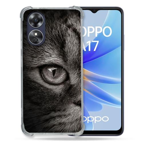 Coque Renforcée Pour Oppo A17 Animal Chat Gris