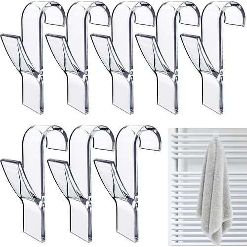 8 Pcs Crochet Radiateur Sèche Serviette, Crochet Serviette Salle de Bain, Crochets de Radiateur de Salle Bain, Accroche Serviette (Transparent)
