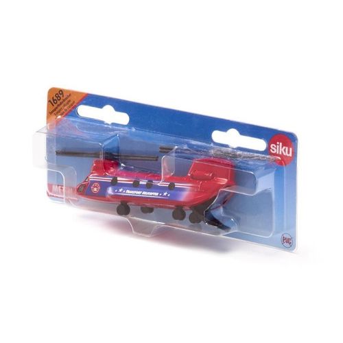 Siku 1689 Hélicopt Re De Transport Rouge Bleu Métal Plastique Rotors Retractables
