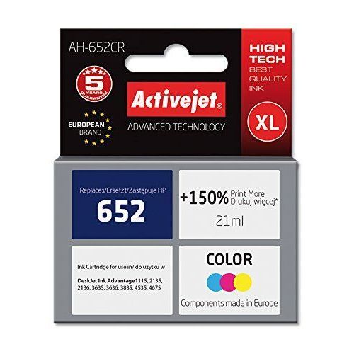 Active Jet d'encre 652cr de Ah pour HP 652F6V24ae REM, 21ml