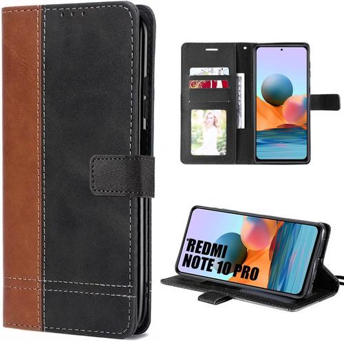 Coque Pour Xiaomi Redmi Note 10 Pro - Effet Cuir Marron Antichoc Avec Rangement Carte - E.F.Connection