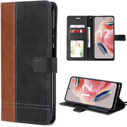 Coque Flip Case Pour Redmi Note 12 5g - Coque En Synthécuir Bicolore Marron/Noir - E.F.Connection