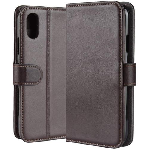 Coque Iphone Xs Max, Étui Housse En Cuir Leather Wallet Véritable Portefeuille Flip Case Cover Pour Apple Iphone Xs Max 6.5"" 2018 Smartphone Marron