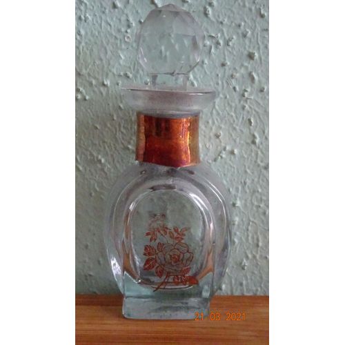 Ancien Flacon De Parfum Vide Décor Floral Doré