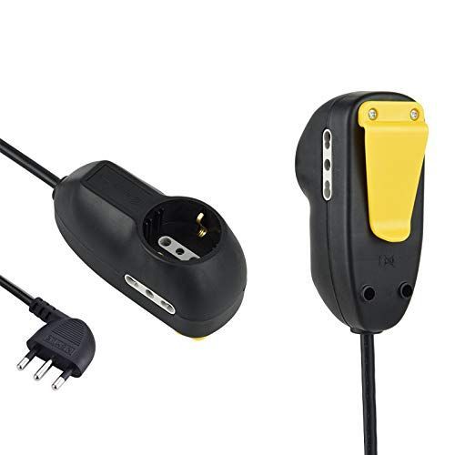 Electraline 62057 multiprise Rallonge de travail 3 places 1 schuko + 2 bivalentes 10/16 A avec clip de fixation, câble 5 m, fiche 16 A, noir