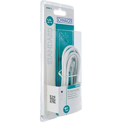 Schwaiger STANDARD - Câble d'antenne - connecteur IEC réceptacle incliné pour connecteur IEC prise droit - 1.5 m - câble coaxial à double blindage - 75 dB - blanc - moulé