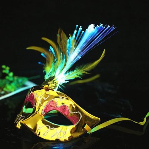 1 Pcs Halloween Mascarade Parti Déguisements Costume Accessoires Dames Filles Princesse Plume Led Masque D'or