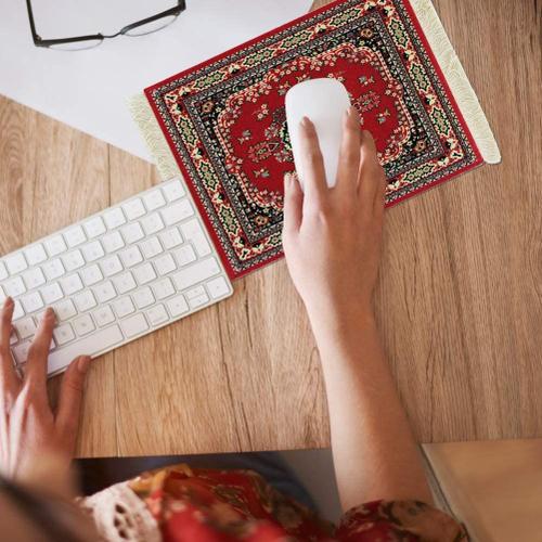 Mini tapis de souris en polymère Lea tissé persan avec frange, décoration  de table de bureau à domicile, carte fongique, nouveau style rétro, motif  de tapis, 30