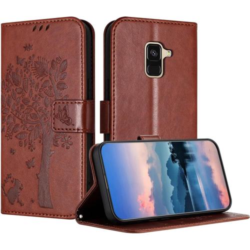 Coque Pour Samsung Galaxy A8 Plus 2018, Coque Portefeuille Housse Cuir Avec Porte Cartes Et Béquille Fermeture Magnétique Étui Pour Samsung A8 Plus 2018 - Marron