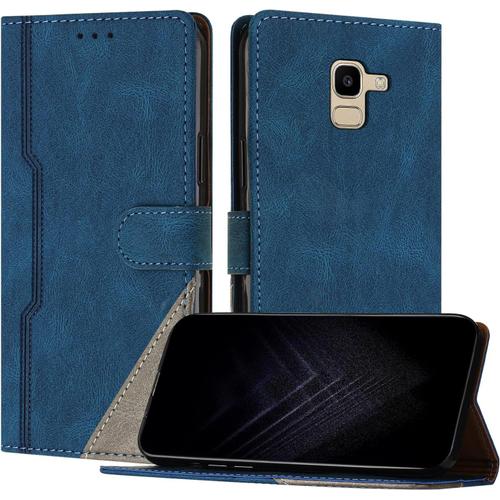 Coque Pour Samsung Galaxy A8 2018/A5 2018, Porte Carte Cuir Pu Portefeuille Avec Fonction Support Fermeture Magnétique Antichoc Tpu Étui Pour Galaxy A8 2018 Bleu