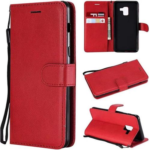 Téléphone Portable Housse & Coque Pour, Étui De Support De Portefeuille En Cuir Pu De Couleur Unie De Qualité Supérieure Avec Dragonne Pour Samsung Galaxy A8 2018 Couleur : Rouge