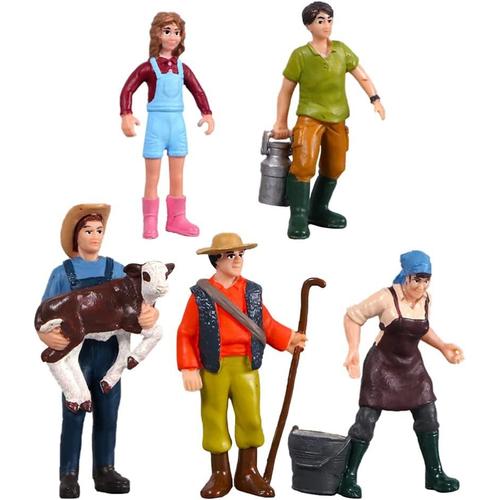 5pcs Personnes Figurine Set Farming Figures Modèles De Caractère De La Ferme Simulation Simulation Agriculteur Miniature Play Play Figure Farmer Dolls Modèle Éducatif Toys