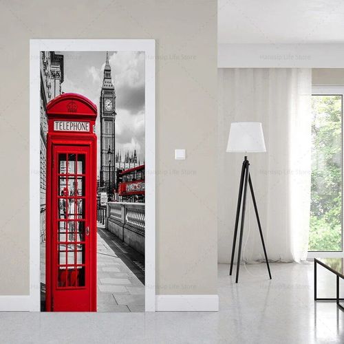 Autocollants muraux de couverture de porte de bâtiments européens de style noir rétro,auto-adhésif imperméable,PVC,voiture,tour Eiffel,papier peint