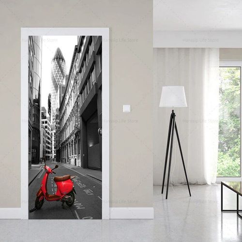 Autocollants muraux de couverture de porte de bâtiments européens de style noir rétro,auto-adhésif imperméable,PVC,voiture,tour Eiffel,papier peint